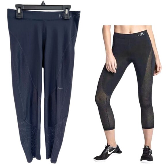 NIKE PRO Black Hypercool Crop Capri Legging Tights Compression Mesh Panel Size M - Picture 1 of 14